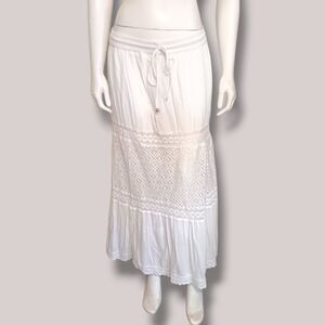 Vintage Sassy Doll Midi Peasant Skirt-Large-White-Elastic Waist-Lined-Bohemian